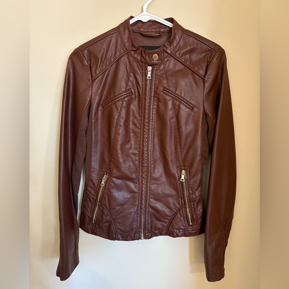 Guess XS Women's Chocolate/Maroon Leather Jacket